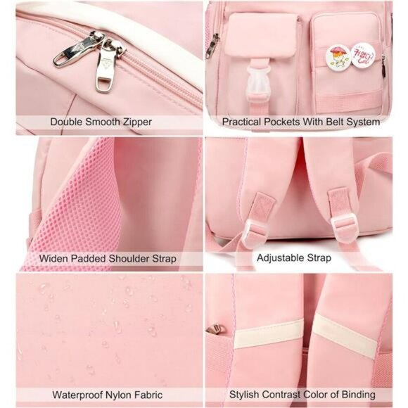 Pink Waterproof Laptop Backpack 15.6 Inch School Travel Bag for Women Girls